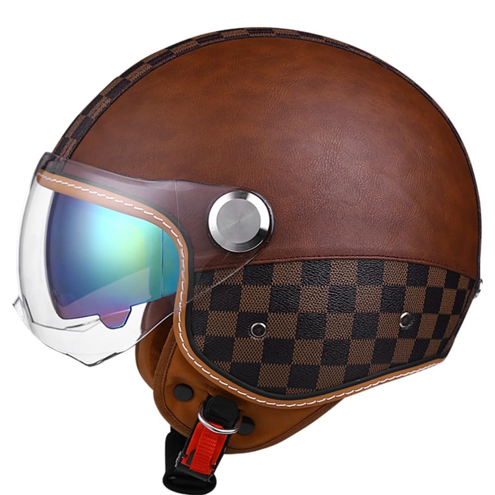 Motorradhelm Rollerhelm Retro Helm Motorrad Mit Doppelbrille Herausnehmbares Futter Chopper Helm Mit ECE Zulassung Motorradhelm Halbschale Für Erwachsener Herren Damen von Beyswage