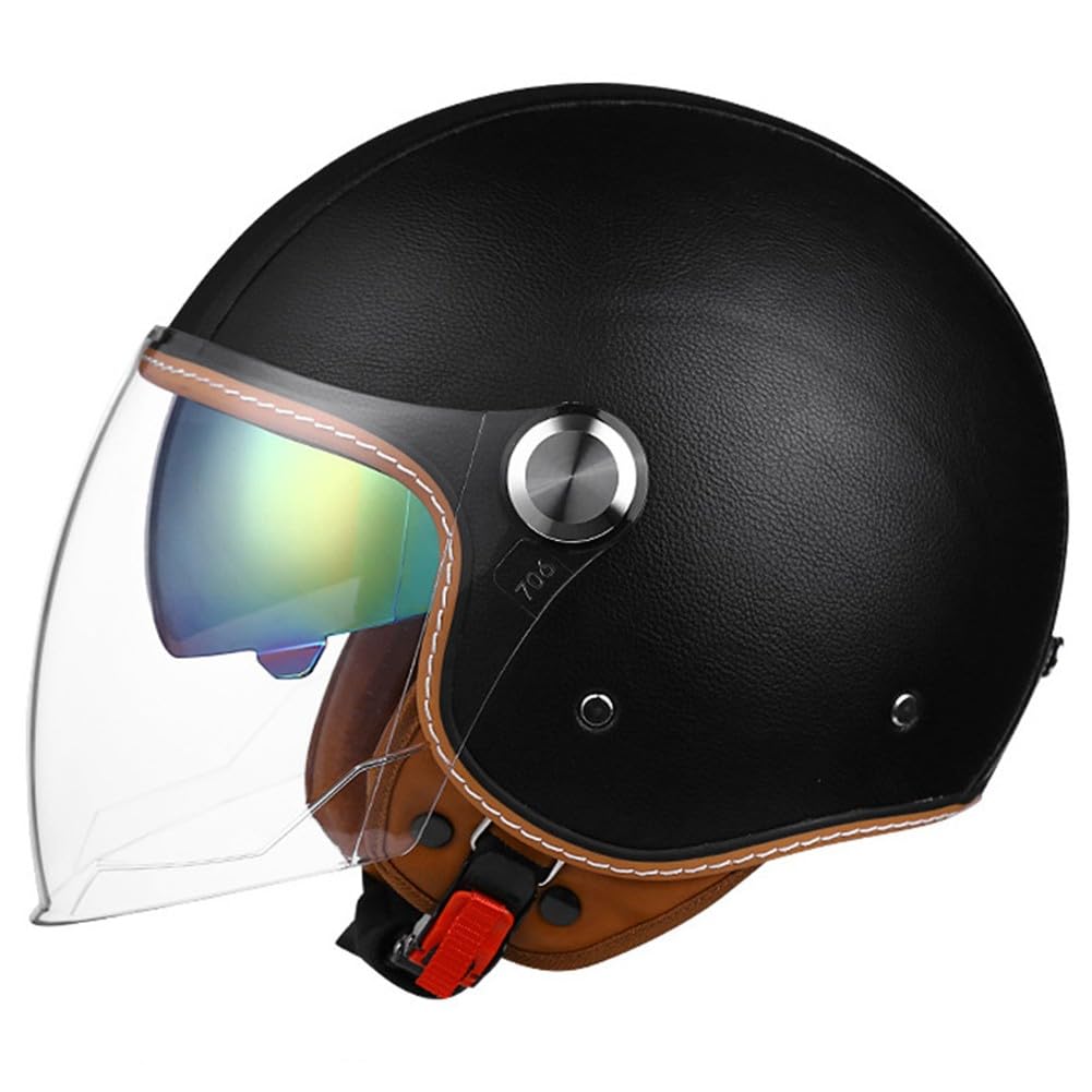 Beyswage Motorradhelm Rollerhelm Retro Helm Motorrad Mit Doppelbrille Herausnehmbares Futter Chopper Helm Mit ECE Zulassung Motorradhelm Halbschale Für Erwachsener Herren Damen Schwarz von Beyswage