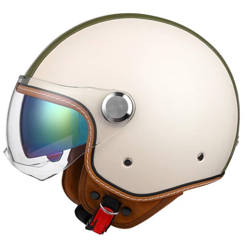 Motorradhelm Rollerhelm Retro Helm Motorrad Mit Doppelbrille Herausnehmbares Futter Chopper Helm Mit ECE Zulassung Motorradhelm Halbschale Für Erwachsener Herren Damen von Beyswage