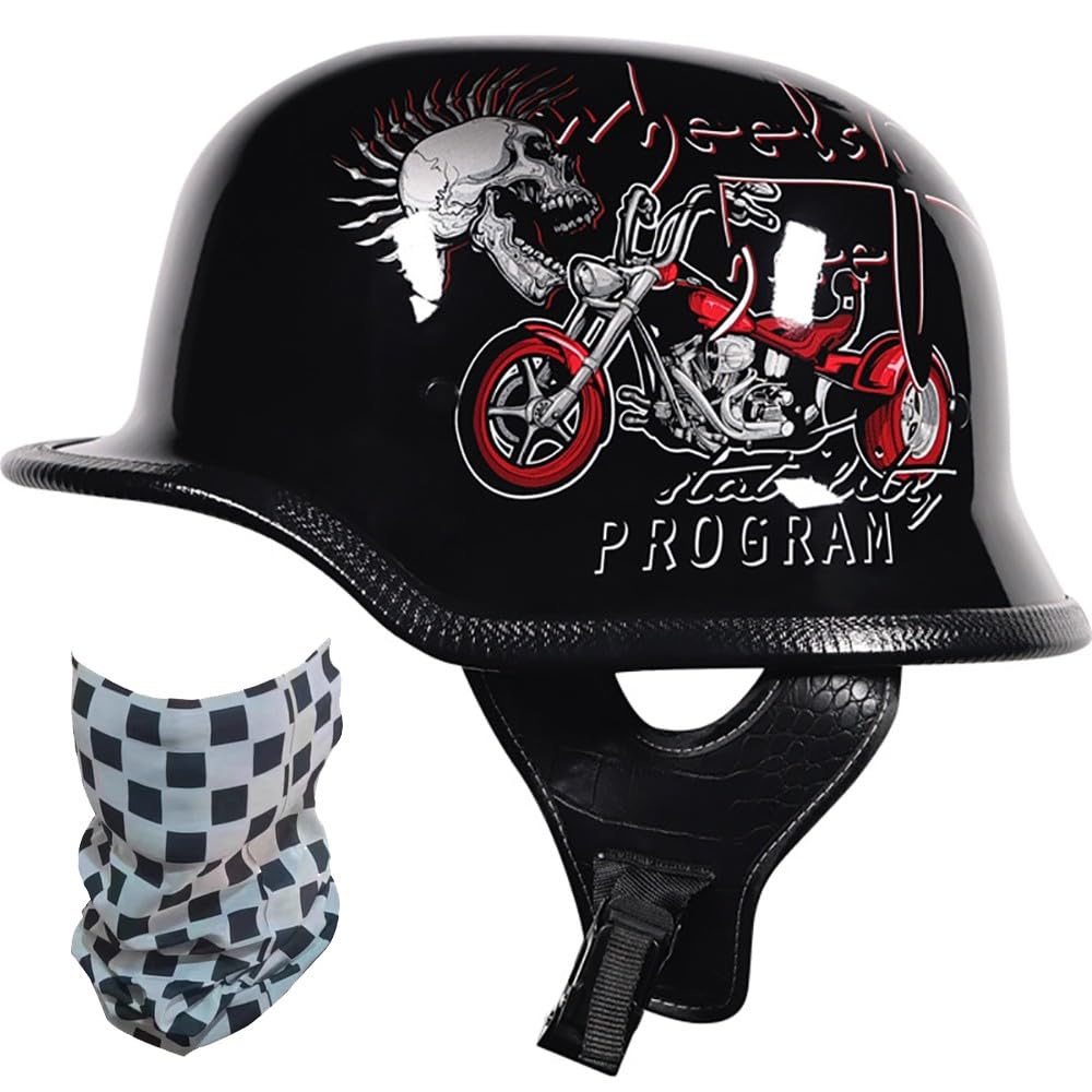 Retro Motorrad Halbhelme Brain-Cap, Deutscher Stil Halbschale Helm, Jethelme ECE-Zertifizierung Halbhelm Männern und Frauen Open Face Helm für Scooter Moped Cruiser Motorrad von Beyswage