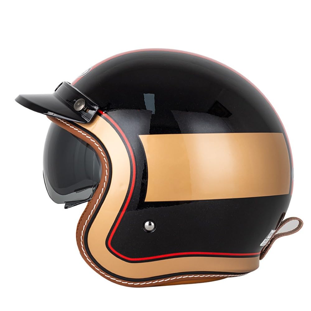 Retro Motorrad Motorradhelm, Motorrad Jethelm 3/4 mit Visier, ECE-Zertifiziert für Herren und Damen - Ideal für Vespa, Moped, Mofa, Scooter und Roller, Halbschalenhelm von Beyswage