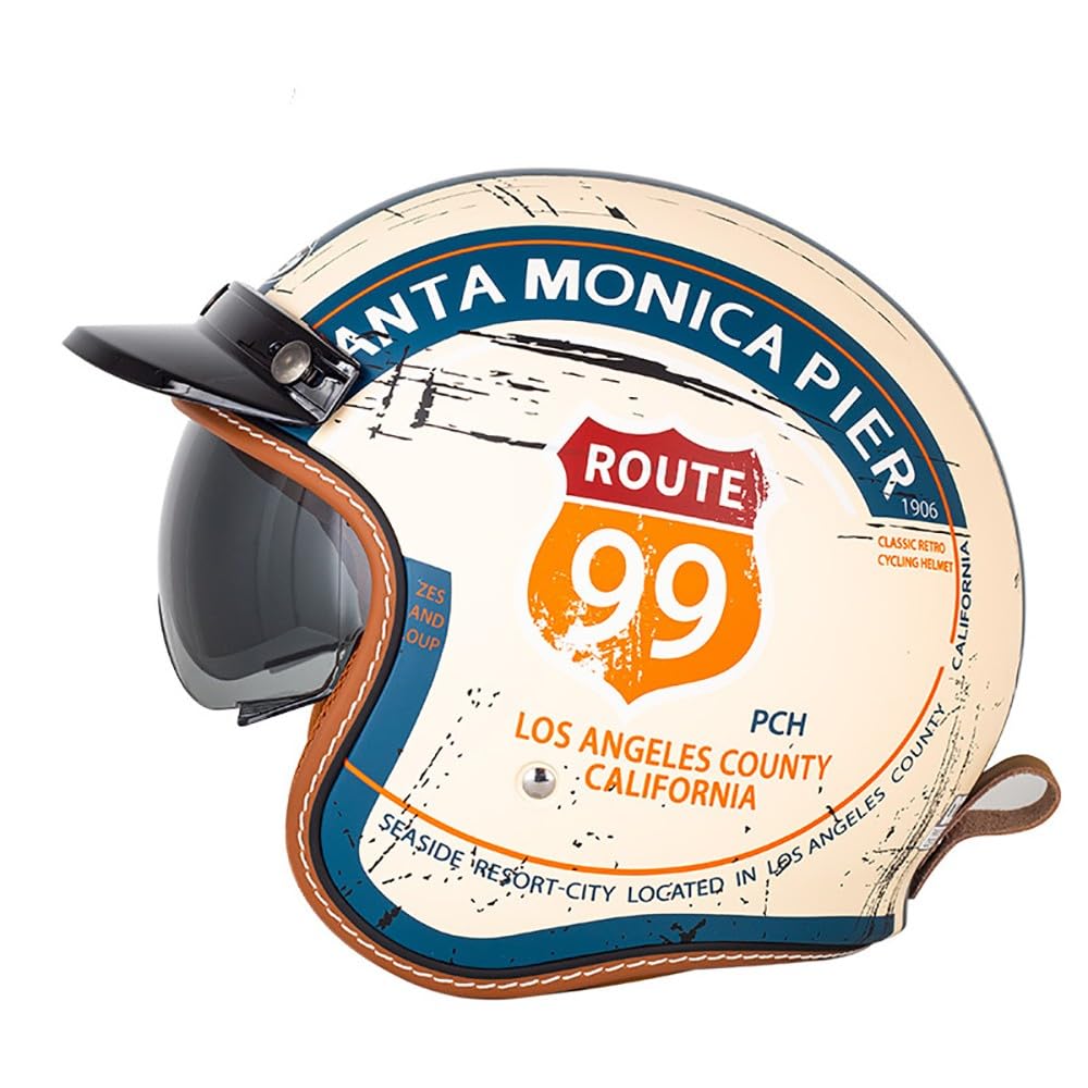 Retro Motorrad Motorradhelm, Motorrad Jethelm 3/4 mit Visier, ECE-Zertifiziert für Herren und Damen - Ideal für Vespa, Moped, Mofa, Scooter und Roller, Halbschalenhelm von Beyswage