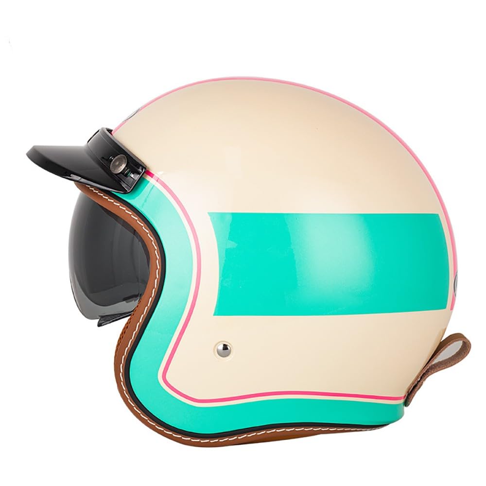 Retro Motorrad Motorradhelm, Motorrad Jethelm 3/4 mit Visier, ECE-Zertifiziert für Herren und Damen - Ideal für Vespa, Moped, Mofa, Scooter und Roller, Halbschalenhelm von Beyswage