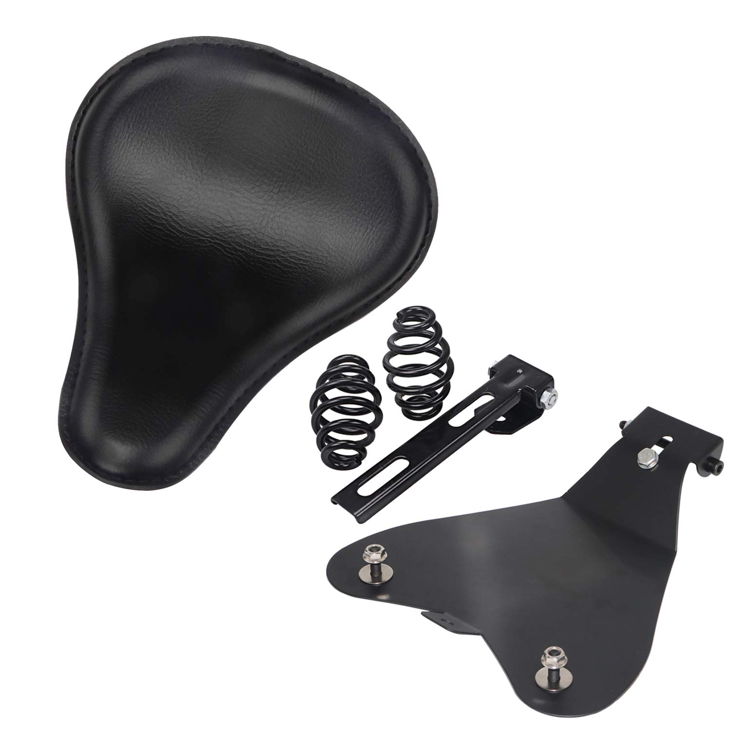 Bid4ze Motorrad schwarz Leder Driver Solo Slim Sitz mit Grundplatte 7,6 cm Feder-Montagehalterungen Kit kompatibel mit Harley Sportster Dyna Chopper Bobber H-onda Yamaha von Bid4ze