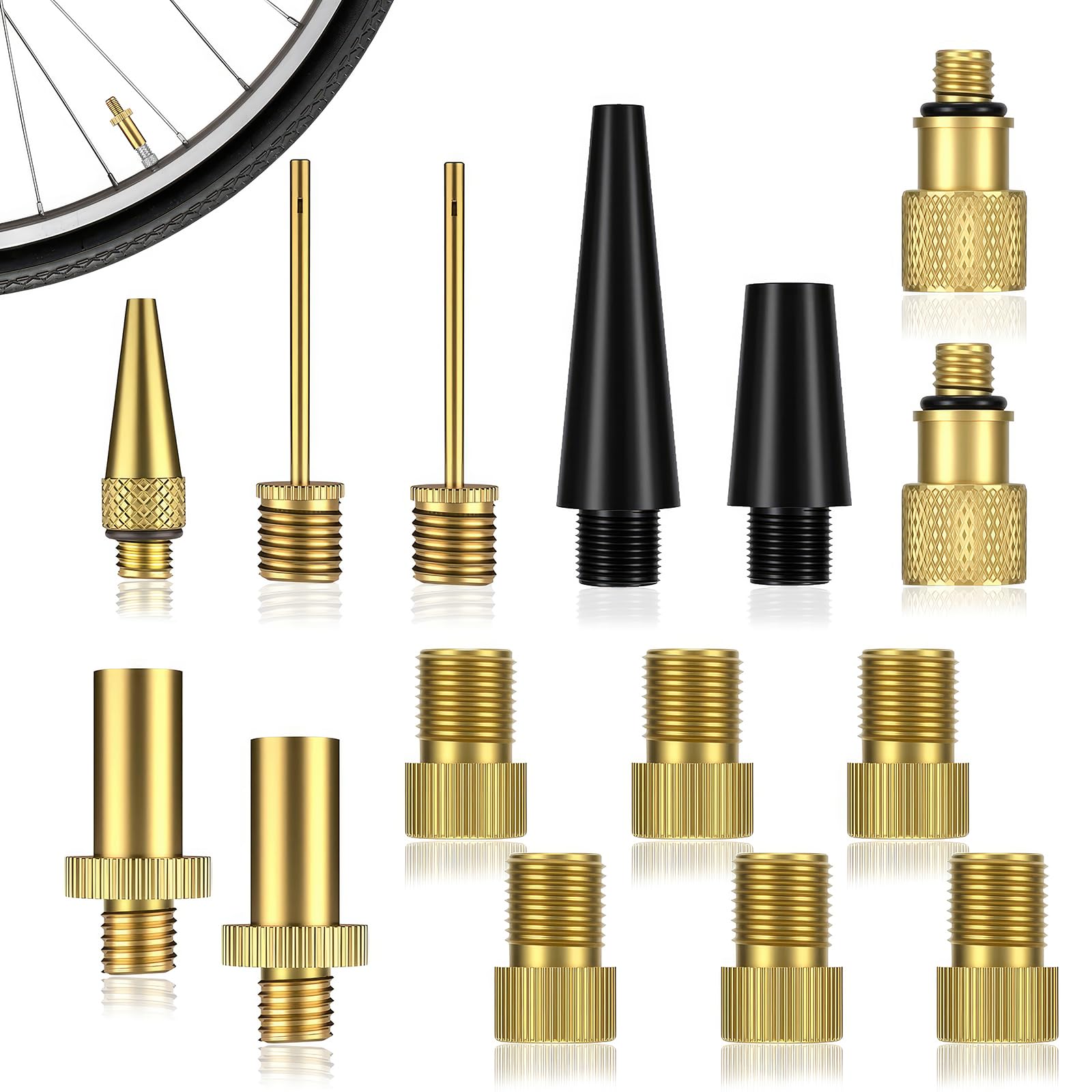 BieMian15 x Fahrrad Ventil Adapter Set, Französisch Fahrrad Ventil Adapter, Fahrrad Ventil Adapter, Luftpumpe Fahrrad Ventil Adapter, mit Kugelpumpe Nadel von BieMian