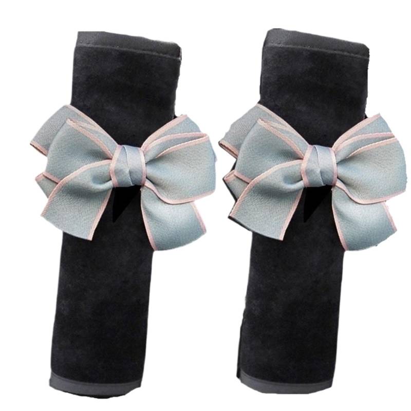 2Pcs Nette Frauen Bowknot Weiche Plüsch Auto Sitz Gürtel Abdeckung Samt Auto Sitz Gürtel Schulter Gurt Harness Kissen Schutz Pads(Grey) von Bieqiair