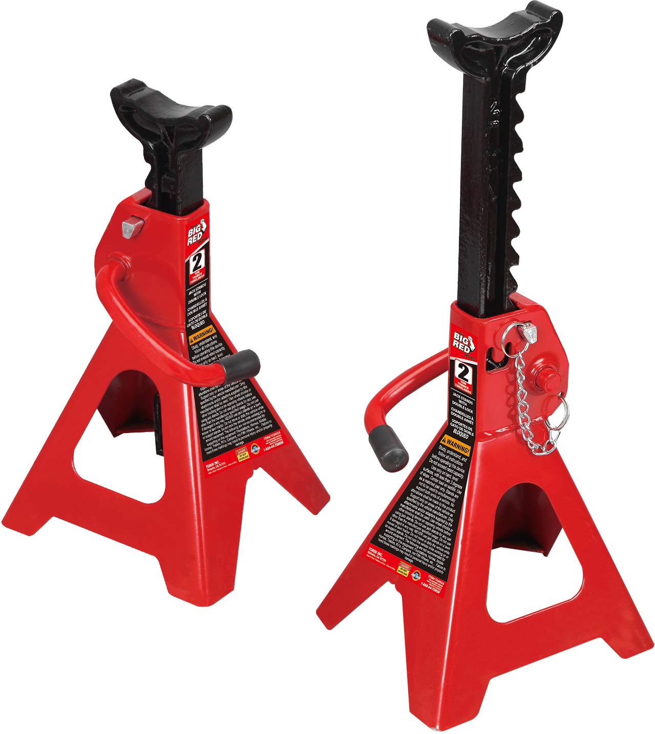 Big Red T42002A Torin Steel Jack Stands: Double Locking, 2 Tonnen (1.8 kg) Kapazität, Rot, 1 Paar von Big Red