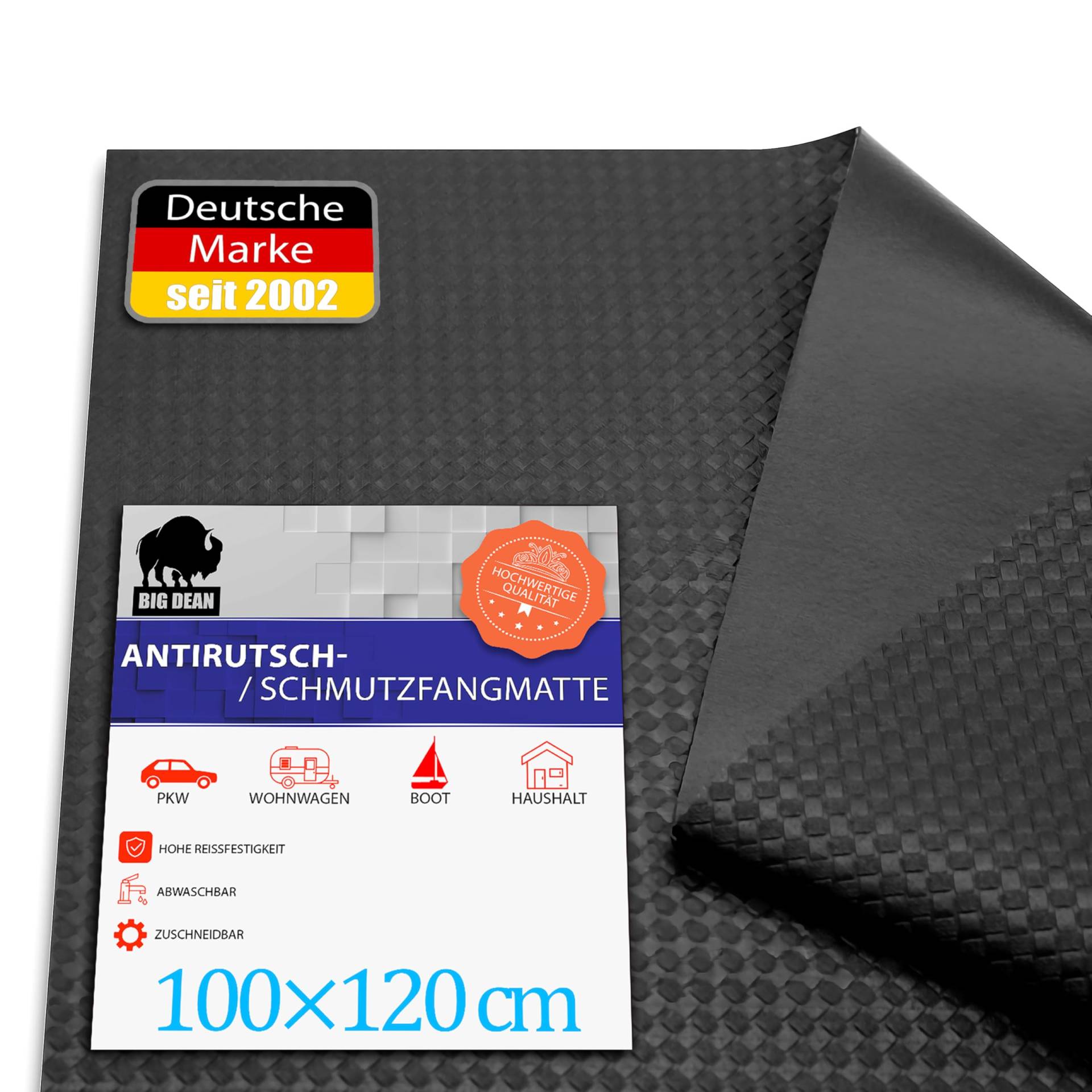 BigDean Antirutschmatte Auto 120x100cm zuschneidbar und wasserfest – rutschfeste Kofferraum Schutzmatte von BigDean