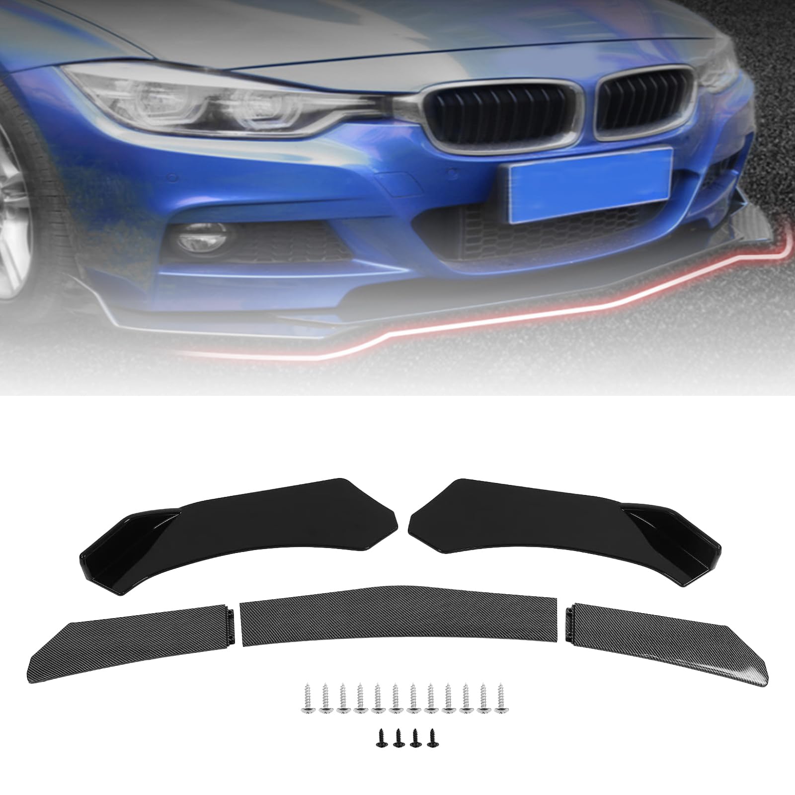 Frontsplitter, 5 Stück Frontstoßstangenlippen-Körper-Kit Universal-Frontstoßstangenspoiler Seitenlippensplitter Spoiler Diffusor Canard Protector für Auto von BigKing