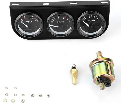 Auto Dreifachanzeige, 52 mm Dreifachanzeige 3 in 1 Voltmeter + Wassertemperaturanzeige + Öldruckmesser mit Sensor für PKW von BigKing