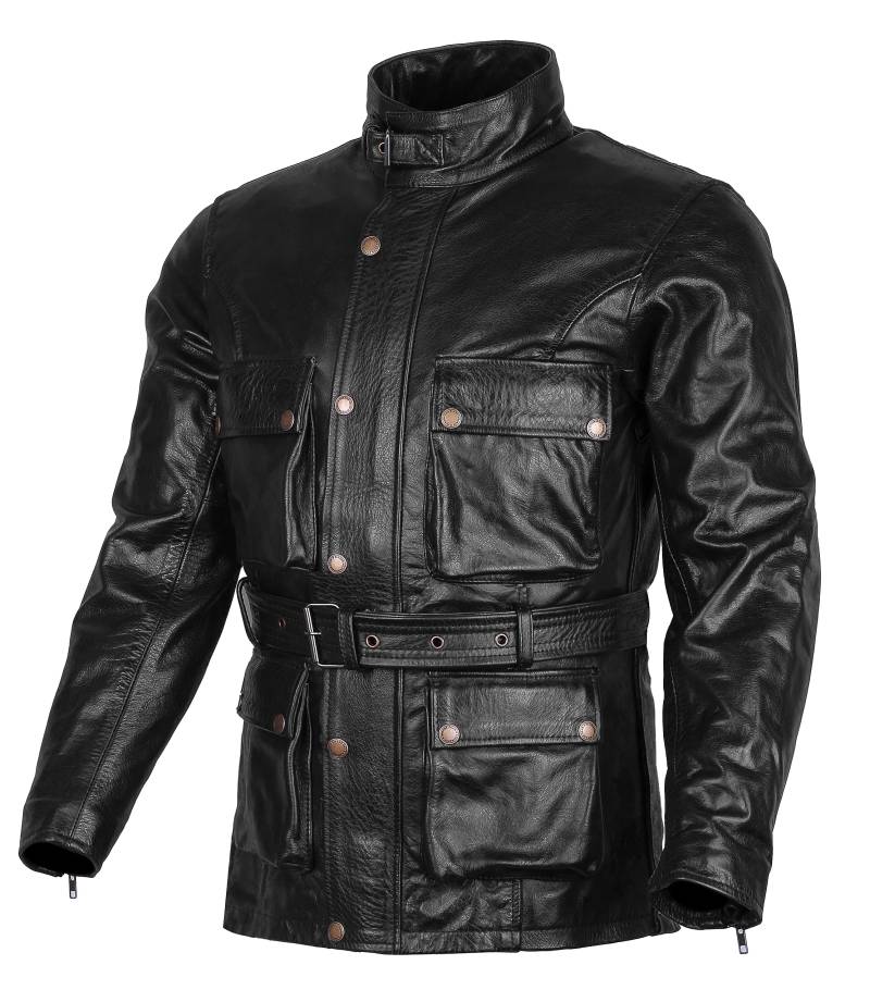 Australian Bikers Gear, Klassische Vintage-Motorradjacke, Schwarz, aus Leder, gewachst, behandelt (6XL) von Bikers Gear