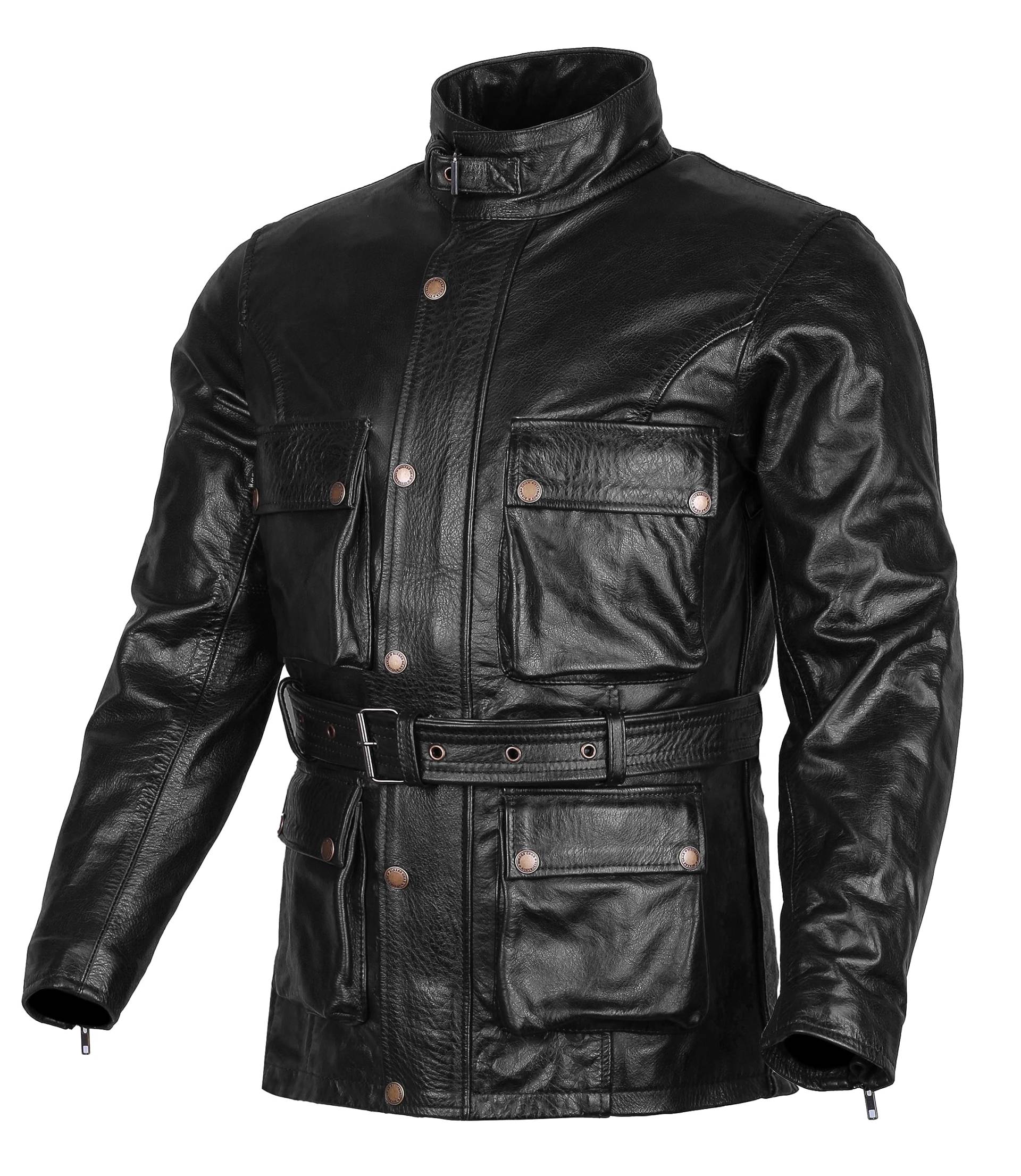 Australian Bikers Gear, Trailmaster Classic Vintage Motorradjacke, Schwarz, aus Leder, gewachst, behandelt von Bikers Gear