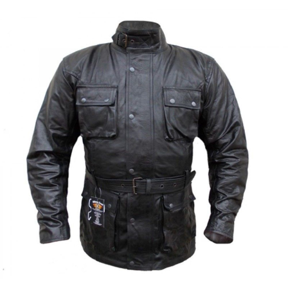 Australian Bikers Gear Classic Vintage Bikers – Motorradjacke – Gewachstes Leder – Schwarz Used Look – XL von Bikers Gear Australia