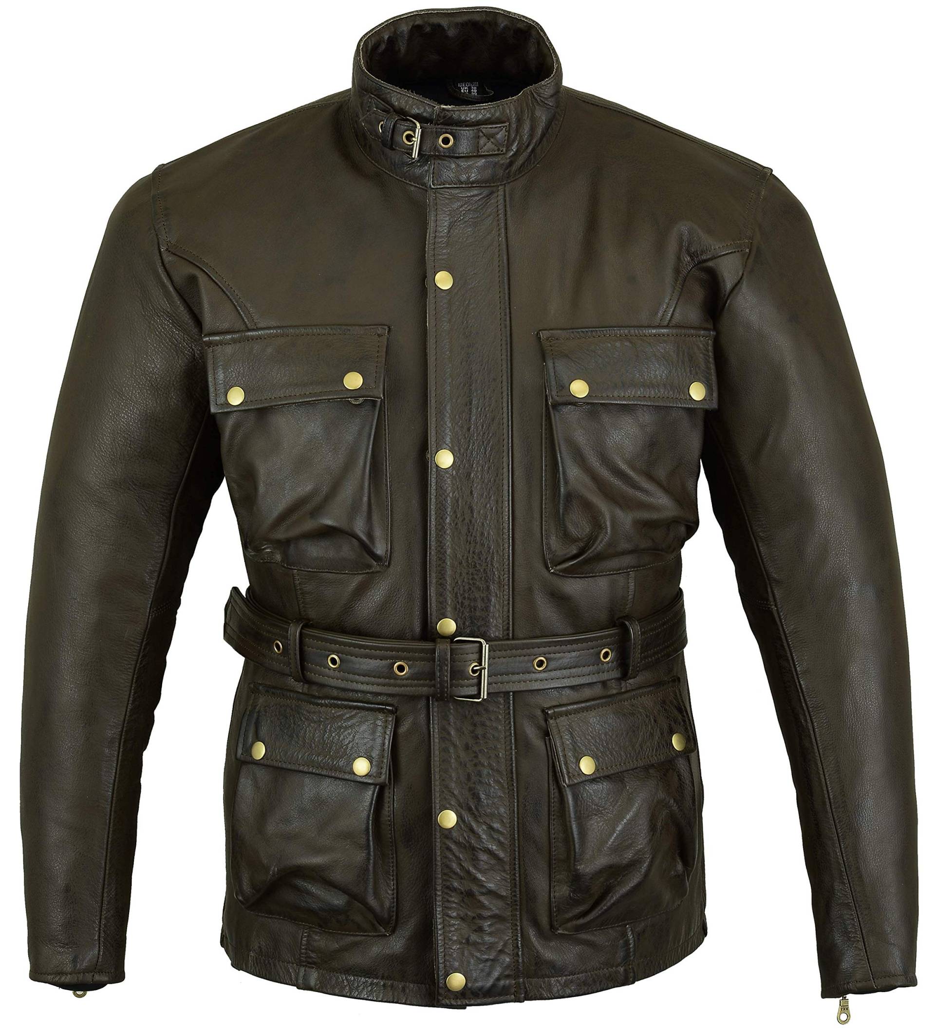 Bikers Gear Australia Classic Vintage Style Waxed Trail Blazer Leather Retro Motorcycle Jacket with CE1621-1 5 Piece Removable Armour, Brown, Size UK36 EU46 Small von Bikers Gear Australia