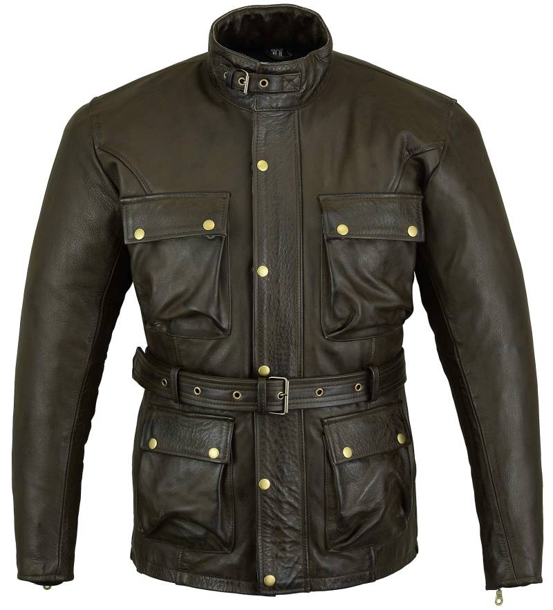 Bikers Gear Australia Classic Vintage Style Waxed Trail Blazer Leather Retro Motorcycle Jacket with CE1621-1 5 Piece Removable Armour, Brown, Size UK36 EU46 Small von Bikers Gear