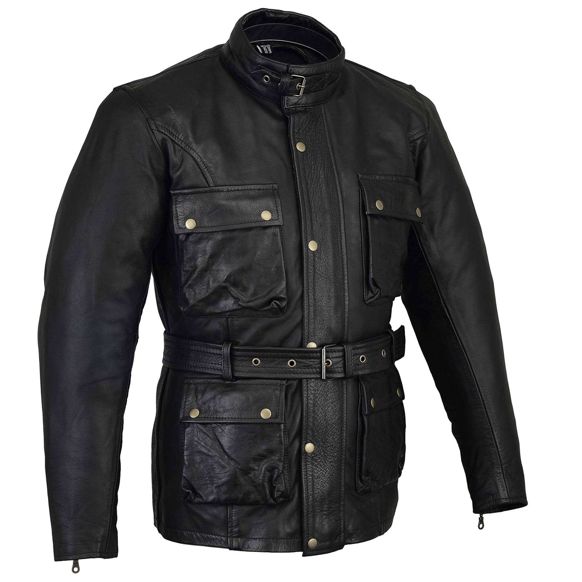 Biker Gear Klassische Vintage Trail Blazer CE1621-1 PU Rüstung Motorrad Gewachste & geölt Alter behandelt Lederjacke - Schwarz - Medium von Bikers Gear Australia