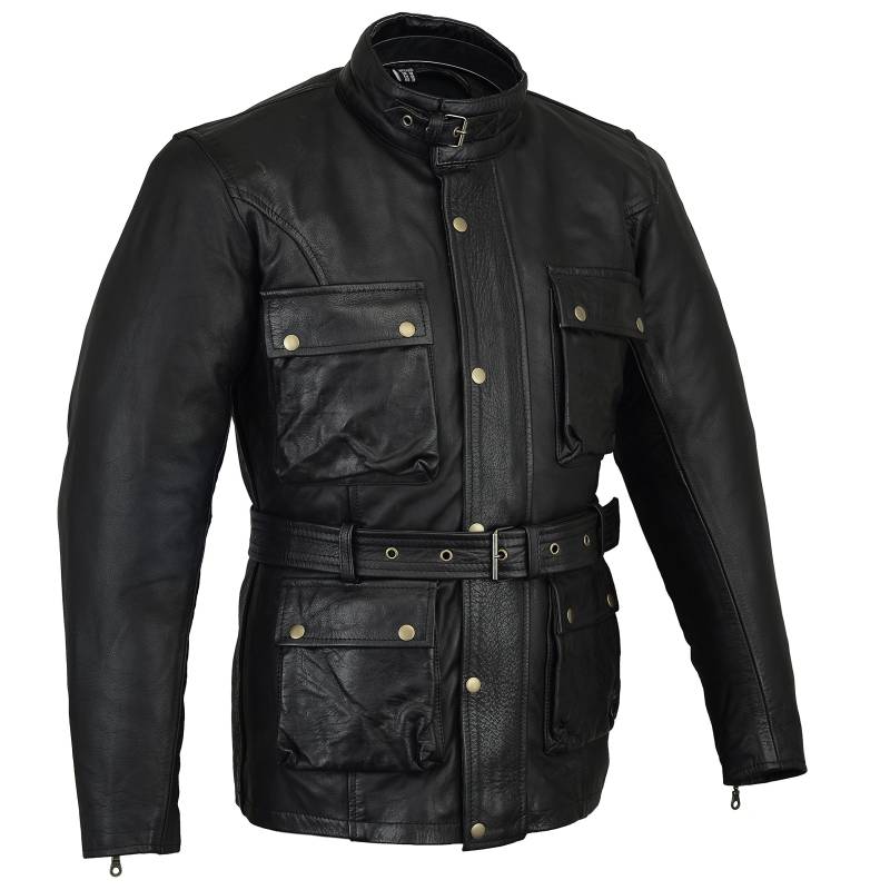 Biker Gear Klassische Vintage Trail Blazer CE1621-1 PU Rüstung Motorrad Gewachste & geölt Alter behandelt Lederjacke - Schwarz - Medium von Bikers Gear