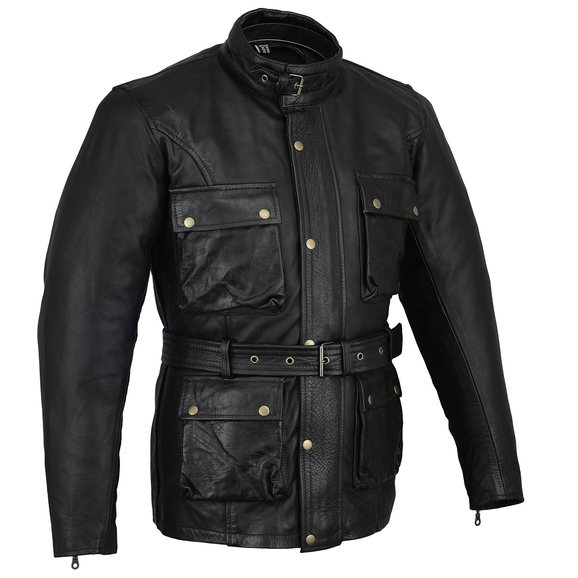 Biker Gear Klassische Vintage Trail Blazer CE1621-1 PU Rüstung Motorrad Gewachste & geölte Alter behandelt Lederjacke - Black -4XL von Bikers Gear Australia