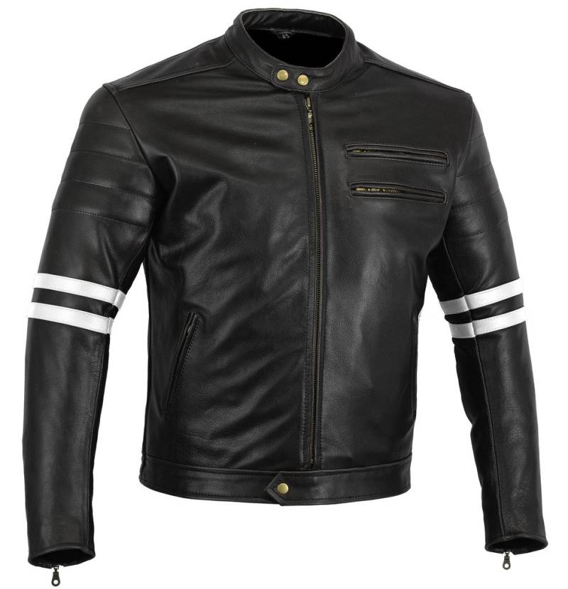 Bikers Gear, Motorrad-Lederjacke „The Rocker“, Schwarz, Café-Racer-Jacke, CE-Vestärkung, PU-verstärkt, Größe: 5XL, CE1621–1 von Bikers Gear