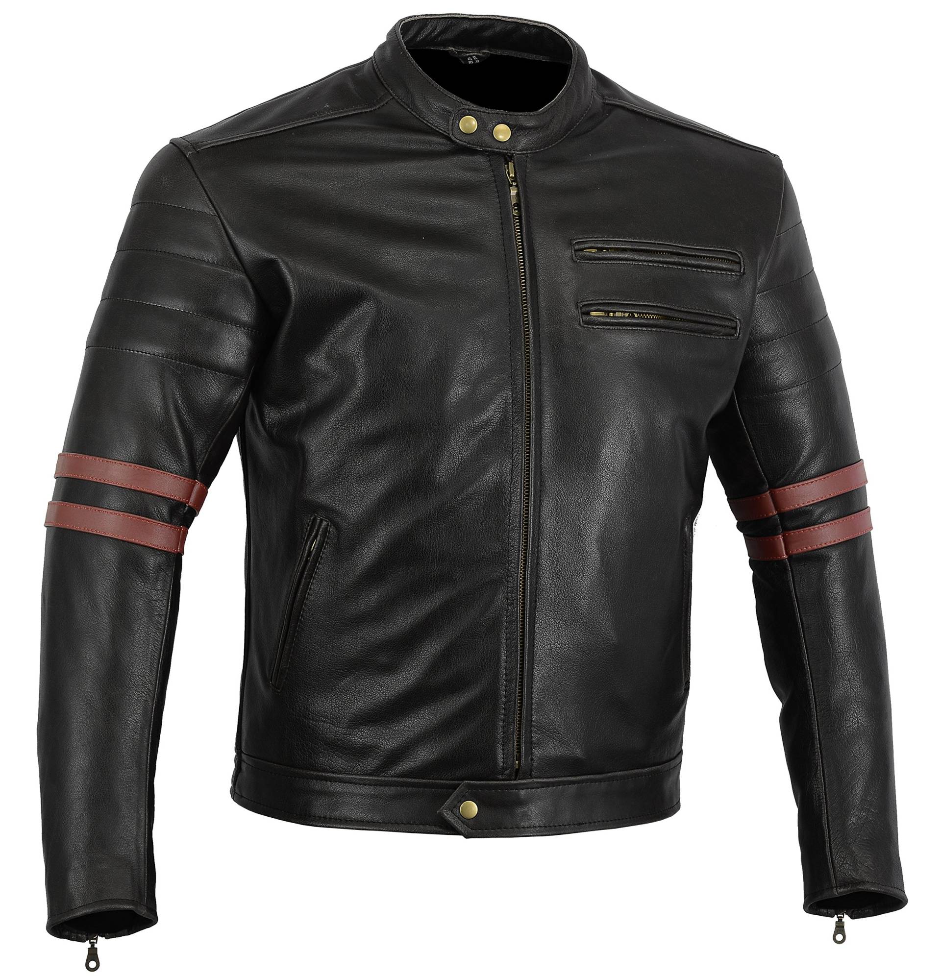 Bikers Gear, Motorrad-Lederjacke „The Rocker“, Schwarz, Café-Racer-Jacke, CE-Vestärkung, PU-verstärkt, Größe: L, CE1621–1 von Bikers Gear