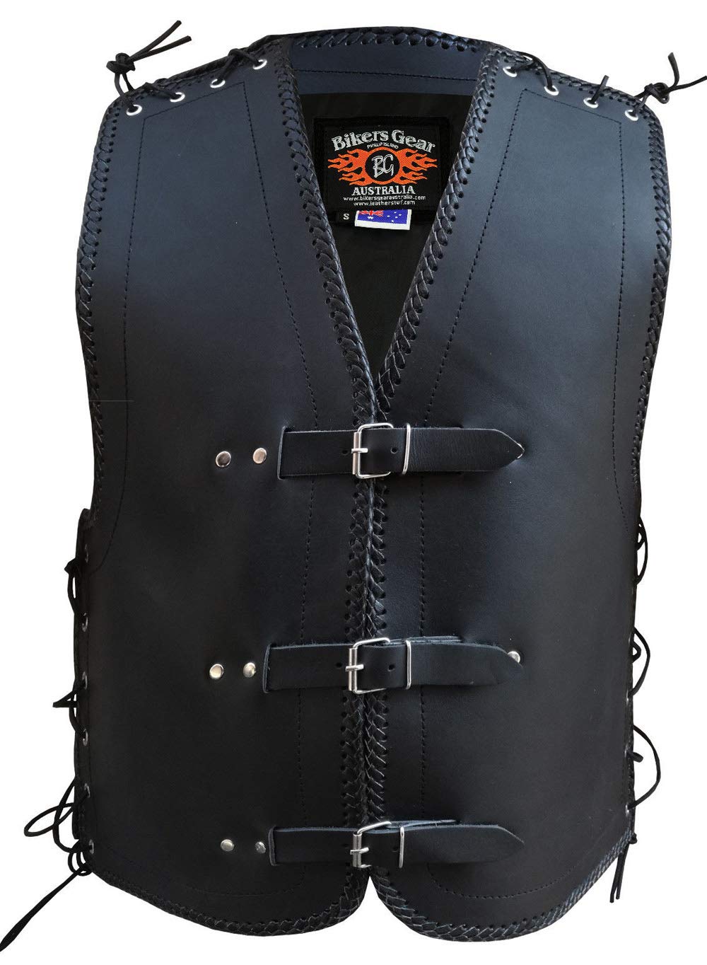 Bikers Gear Australia NZ Motorradweste aus Leder, strapazierfähig, mit Flechtung, Schwarz, Größe 3XL von Bikers Gear Australia