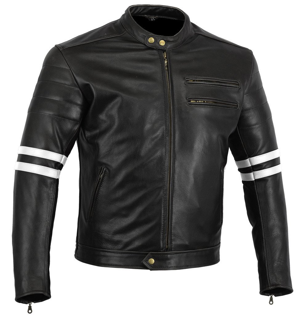 Bikers Gear UK -Schwarz weiß - Herren Lederjacke - Cafe Racer Mattes Leder - CE-Protektoren EU 62 6XL von Bikers Gear UK