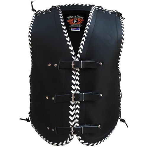 Bikers Gear Australia Heavy Duty Nz Lace Leder Motorradweste schwarz mit weißer Flechtung, schwarz und weiß, Größe L von Bikers Gear