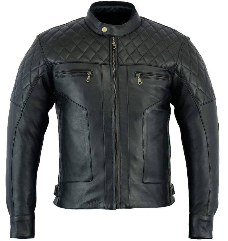 Bikers Gear Australia Limited Baron Diamond Motorradjacke aus weichem analinem Leder, CE-abnehmbare Rüstung, Schwarz Anthrazit, Größe 2XL von Bikers Gear