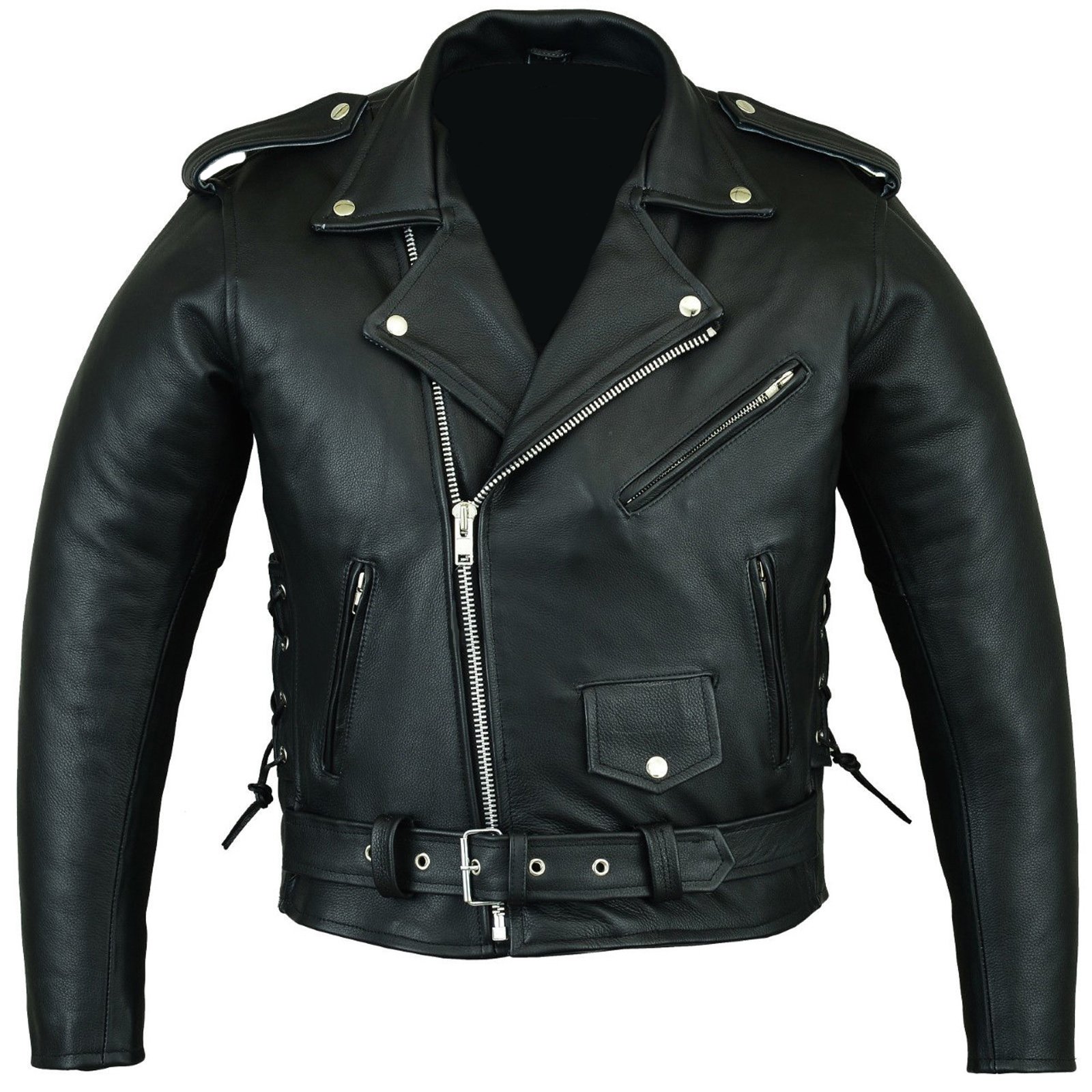 Bikers Gear Australian Stone Washed Rindsleder Leder Classic Brando Motorrad Jacke, Schwarz, Größe 6 X L von Bikers Gear