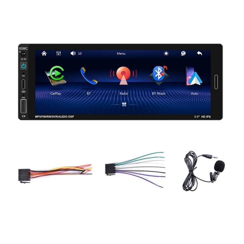 Bikevista Schwarzer Player 6,9 Kabelgebundenes CarPlay Android Auto-Autoradio, Bluetooth FM USB Typ-C-Aufladung von Bikevista