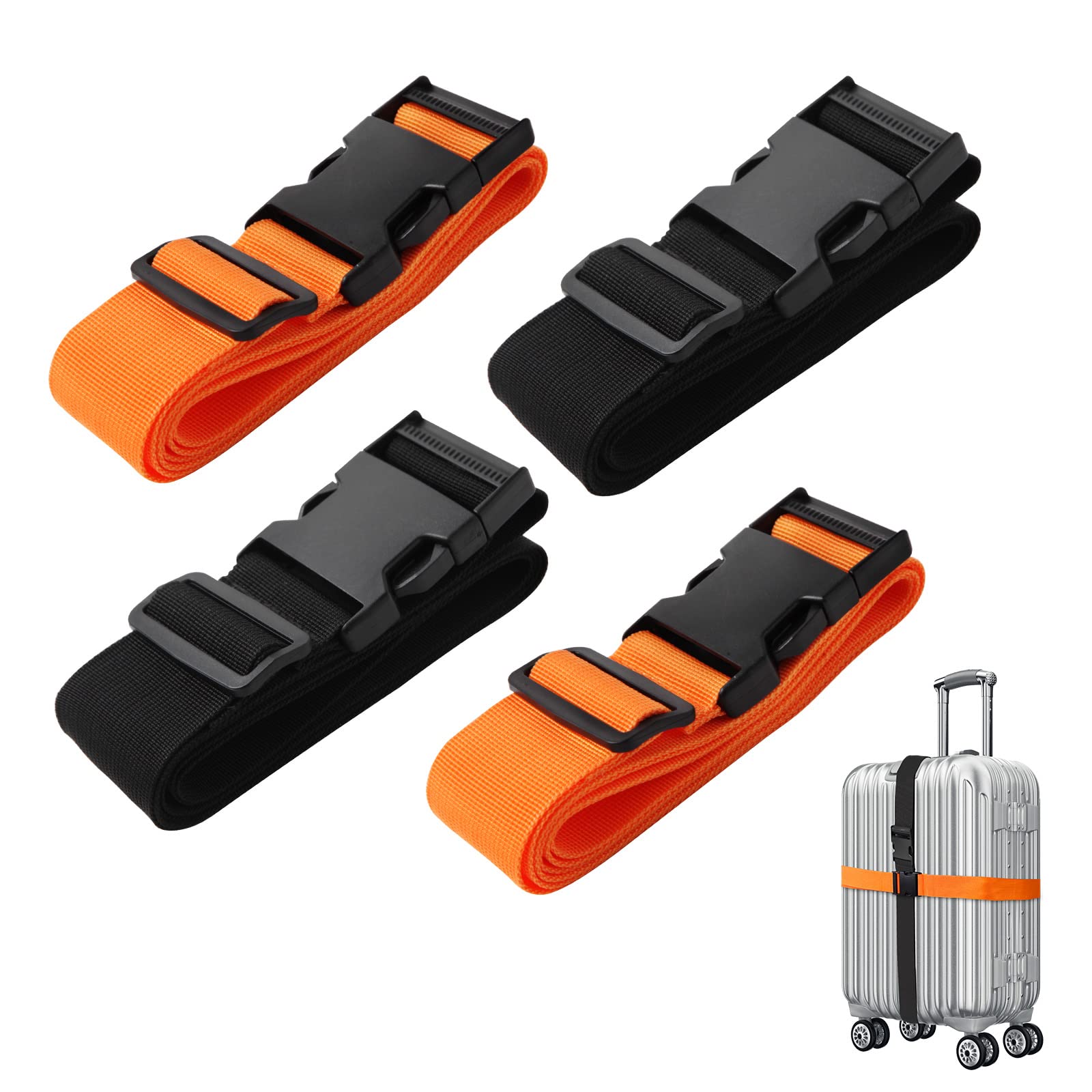 Bikirin 4 Stück Gepäckgurte für Koffergurt, Verstellbare Kofferband, Helle Farben Leicht zu Erkennen Stabile Packgurte mit Schnellverschluss-Schnalle für Reisetasche, Gepäck von Bikirin
