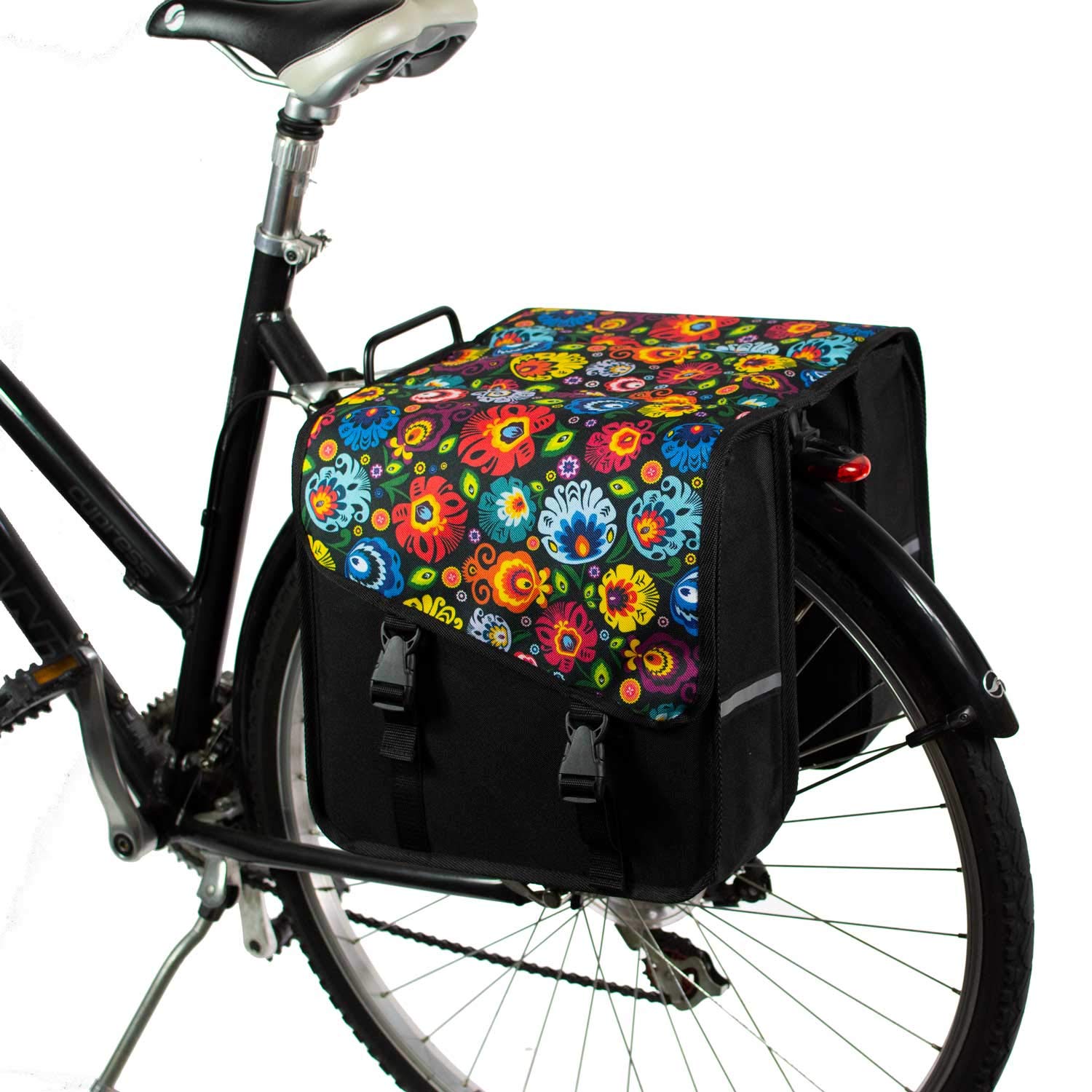 BikyBag Classic CS - Doppel Fahrradtasche Gepäckträgertasche (Folklore-Blumen) von BikyBag