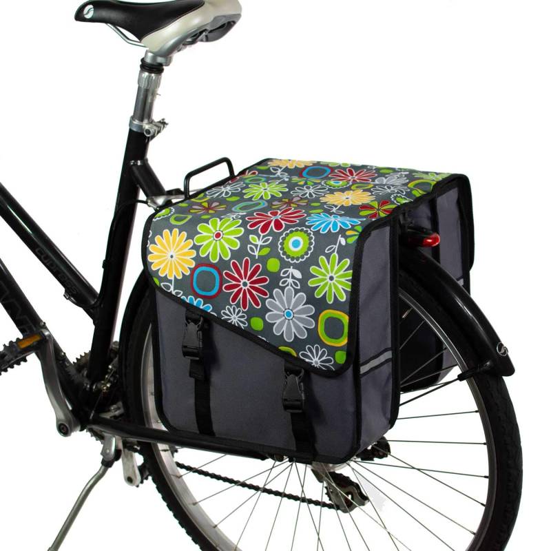 BikyBag Classic CS - Doppel Fahrradtasche Gepäckträgertasche (Graue Gänseblümchen) von BikyBag