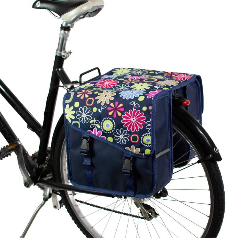 BikyBag Classic CS - Doppel Fahrradtasche Gepäckträgertasche (Rosa Gänseblümchen) von BikyBag