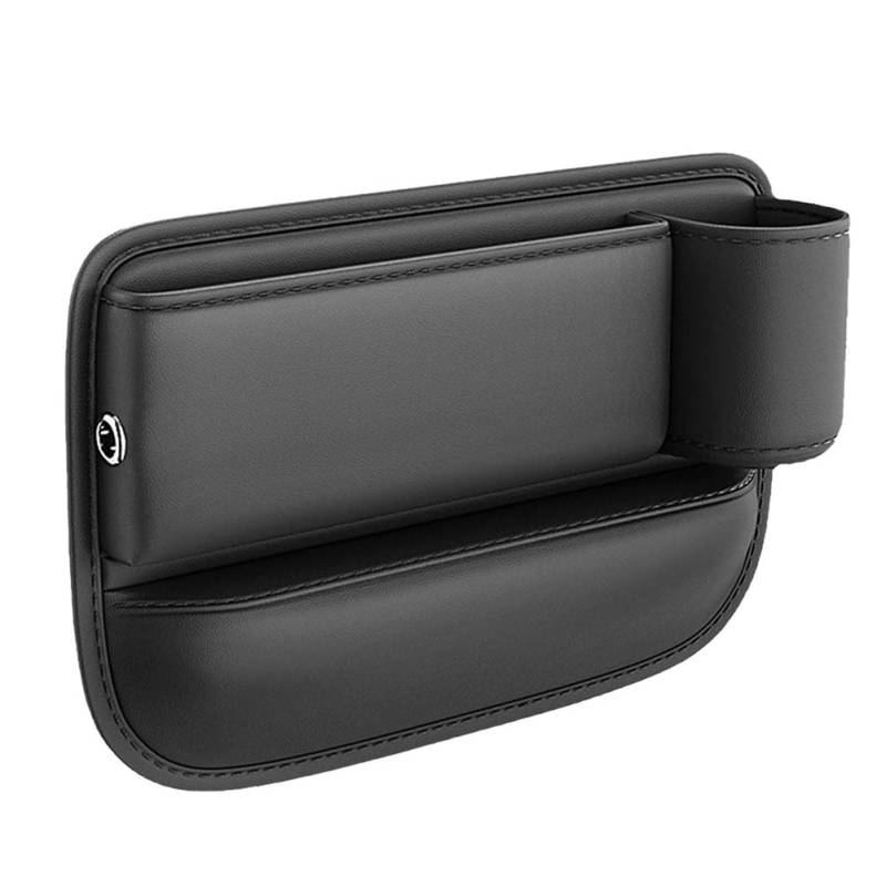 Aufbewahrungsbox Auto Vorne Leder Car Leather Cup Holder Gap Bag Autositz Lückenfüller Organizer PU Seat Gap Filler mit Kabelloch für Handys Geldbörse Karten Münzen Trinkbecher (Recht,Schwarz) von Bimhayuu