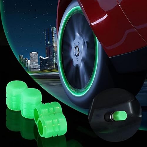 Universelle Fluoreszierende Auto Ventilkappen für Autoreifen 4 Stück Leuchtendes Auto Reifenventil Universelles Zubehör für Autos, Lkws, Suvs, MotorräDer Und Fahrräder (Grün) von Bimhayuu