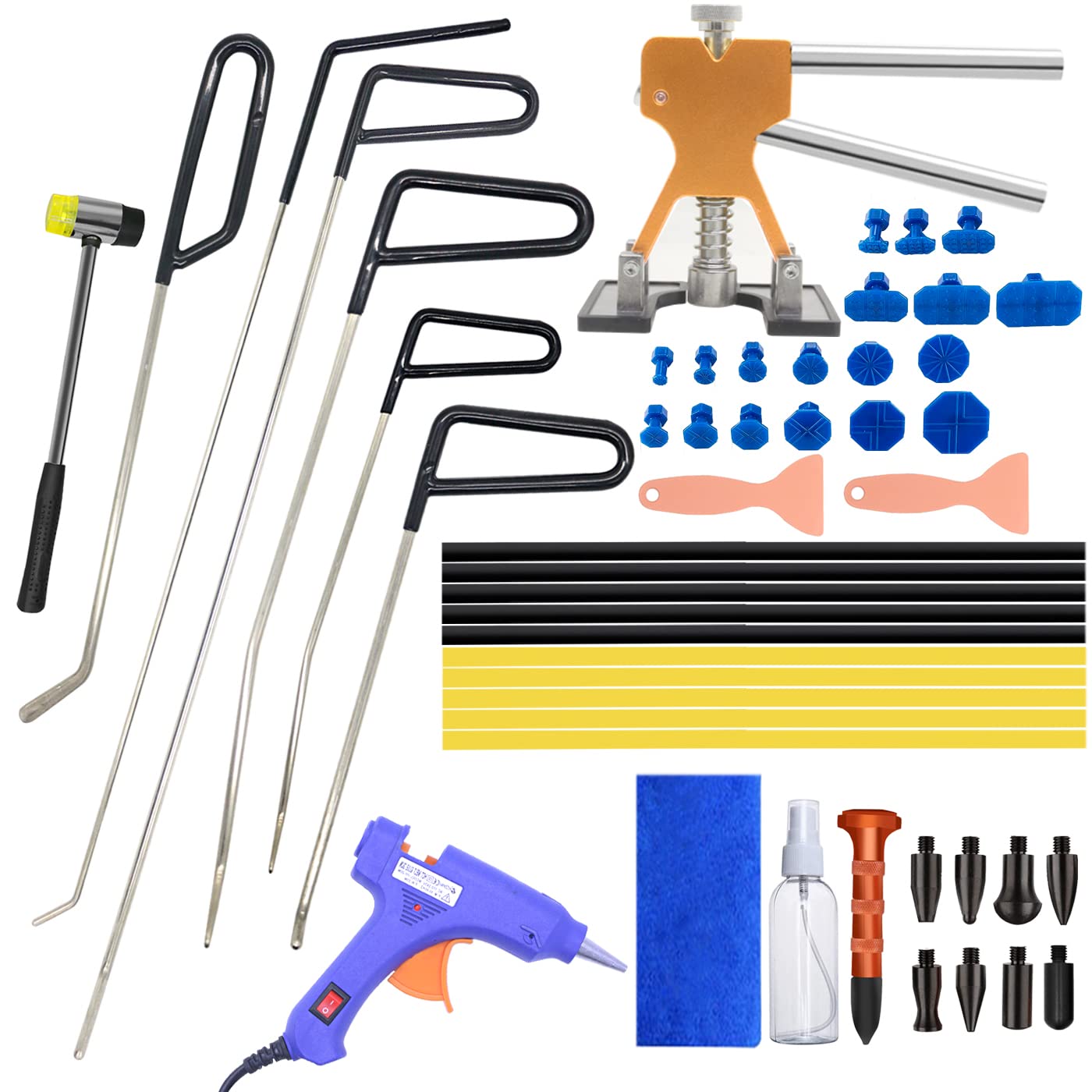 Ausbeulwerkzeug Set,Werkzeuge Paintless Body Repair-Abzieher-Set für Autooberfläche Dellenreparatur und Bump/Hagel Reparaturwerkzeuge Mit Klebepistole und Reparaturhammer von Bimoweifi