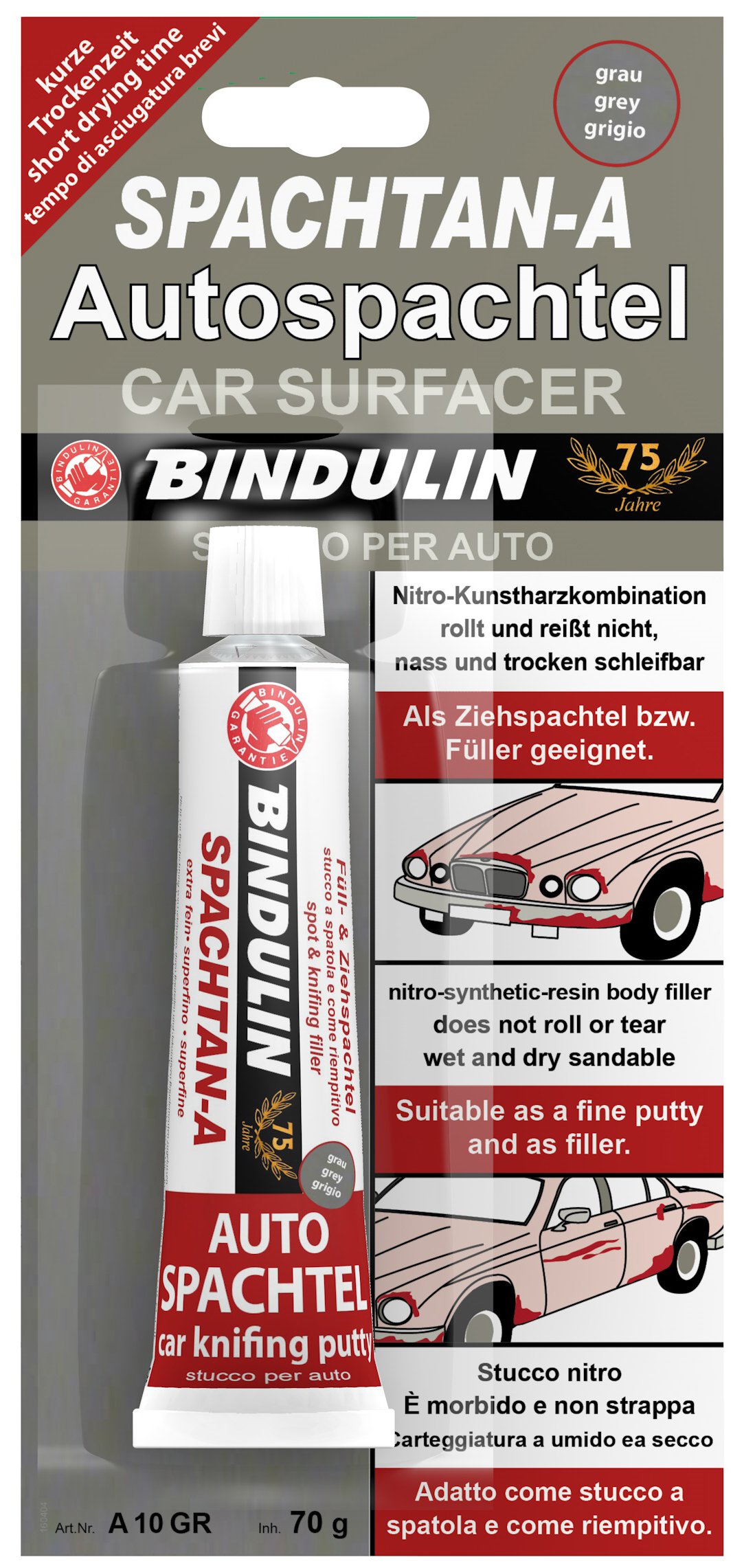 Autospachtel 70 g Tube SB grau von Bindulin