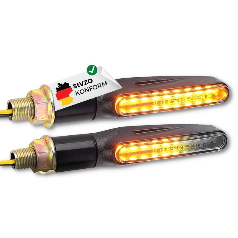 Binego® 4x LED Blinker Motorrad E Geprüft mit Lauflicht LED | Universelle Mini Blinker Moped Zubehör | StVZO konform (2er Set) von Binego