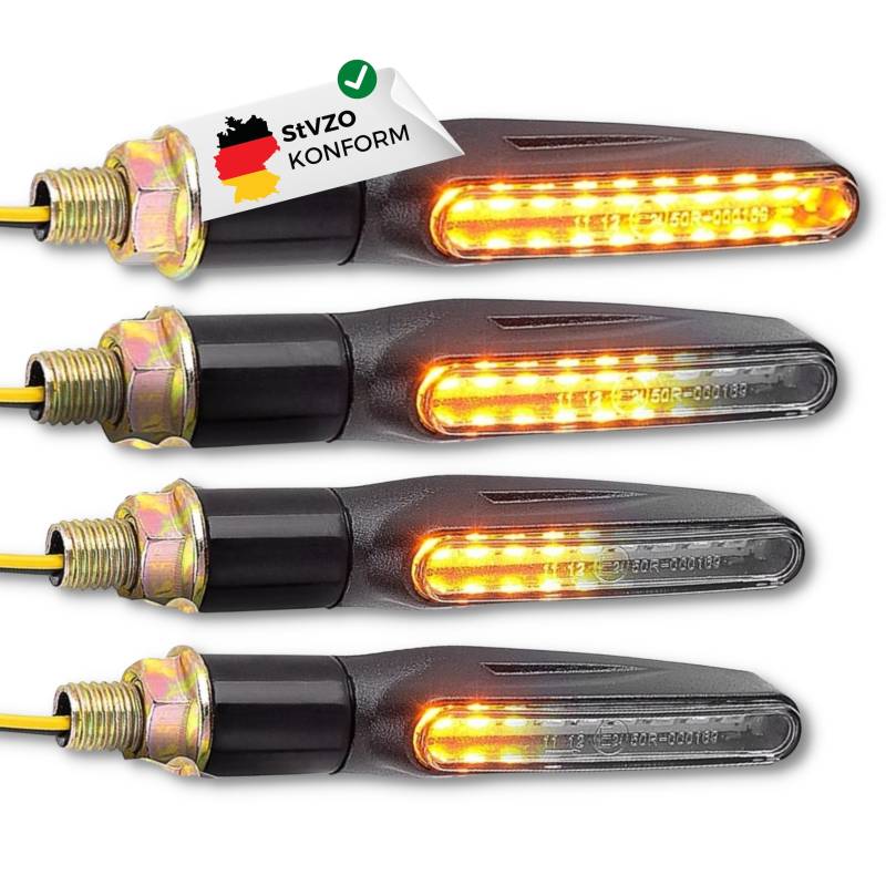 Binego® 4x LED Blinker Motorrad E Geprüft mit Lauflicht LED | Universelle Mini Blinker Moped Zubehör | StVZO konform (4er Set) von Binego