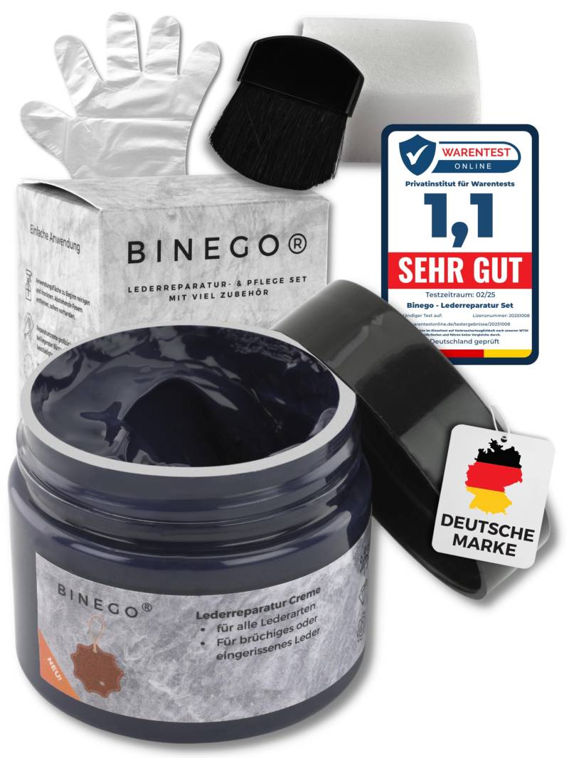 Binego® Lederreparaturset Leder & Kunstleder Reparatur Set | Lederreparatur Flüssigleder Lederfarbe Reparieren Reparaturset Aufbereitung | Farbe Blau Dunkelblau von Binego