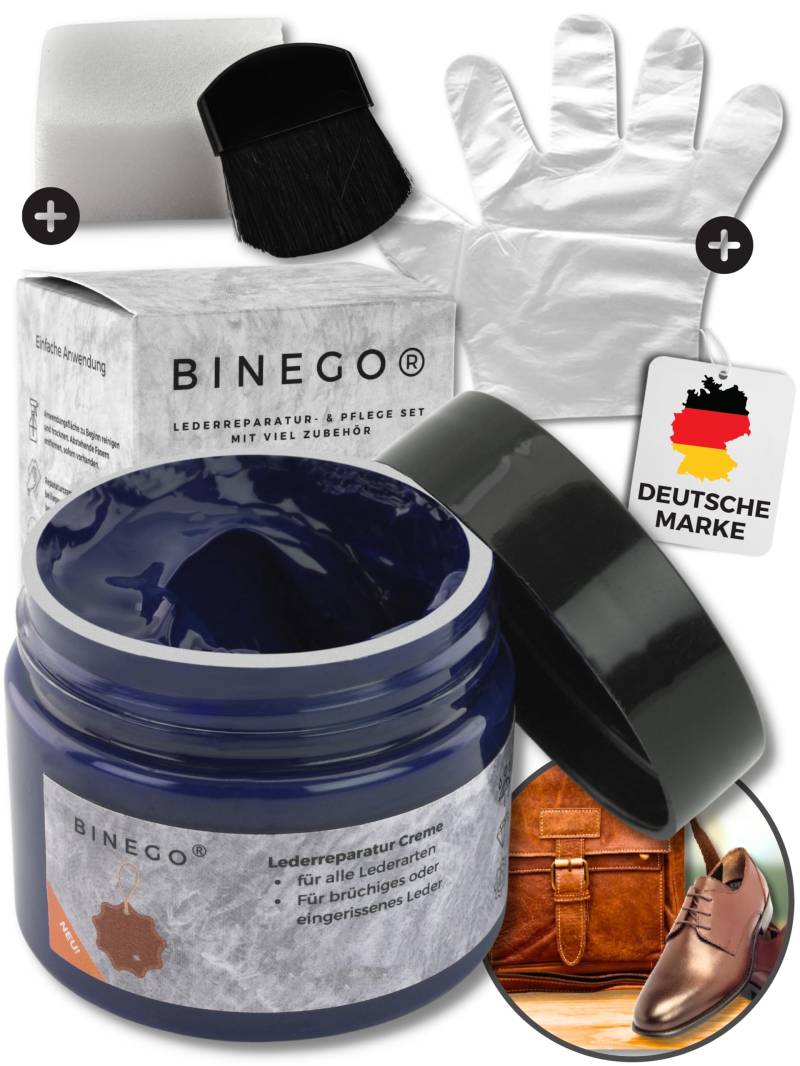 Binego® Lederreparaturset Leder & Kunstleder Reparatur Set | Lederreparatur Flüssigleder Lederfarbe Reparieren Reparaturset Aufbereitung | Farbe Blau Hellblau Marineblau von Binego