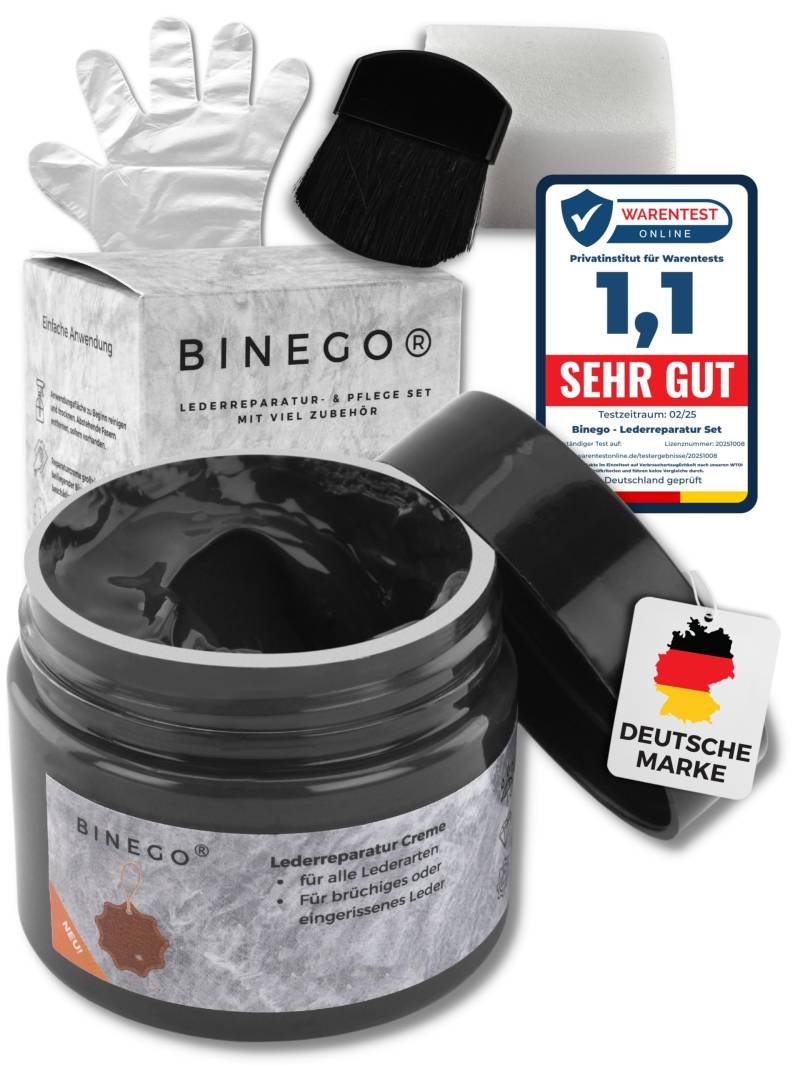 Binego® Lederreparaturset Leder & Kunstleder Reparatur Set | Lederreparatur Flüssigleder Lederfarbe Reparieren Reparaturset Aufbereitung | Farbe Grau Dunkelgrau von Binego