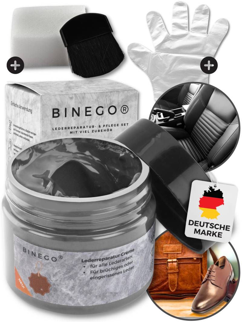 Binego® Lederreparaturset Leder & Kunstleder Reparatur Set | Lederreparatur Flüssigleder Lederfarbe Reparieren Reparaturset Aufbereitung | Farbe Grau Hellgrau von Binego