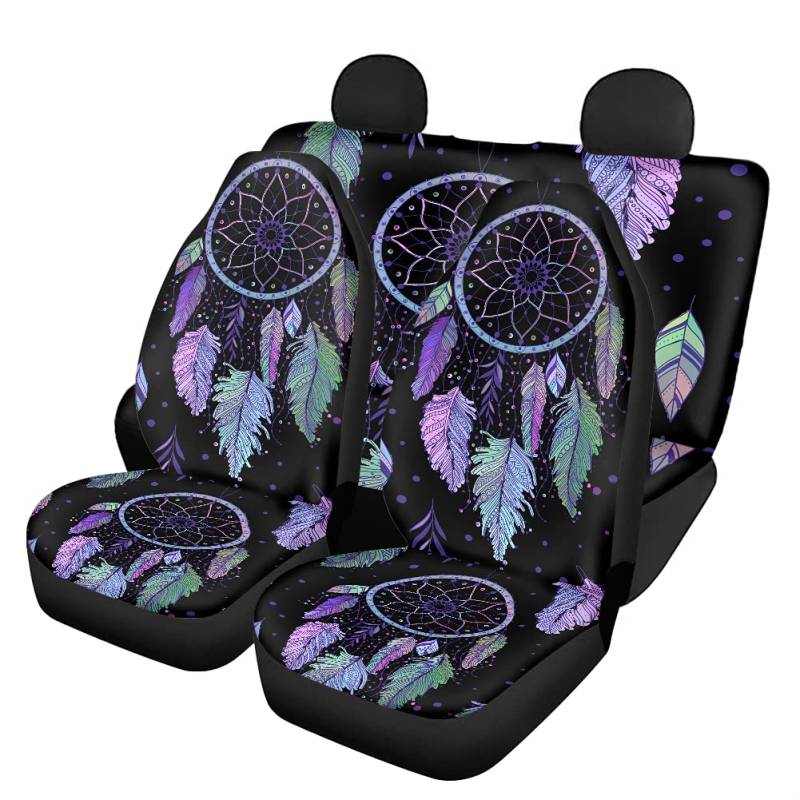 Binientt Sretch Stoff Automotive Sitzbezüge für Vorne und Hinten 4er Set Bohemian Mandala Traumfänger Druck Auto Sitzbezüge Dekor Zubehör für Frauen von Binienty