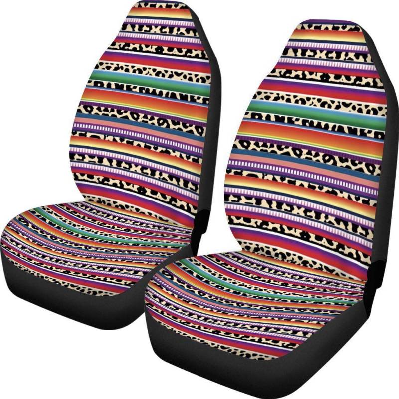 Binienty Auto Interior Zubehör Sitzbezug Schonbezug Schutz nur Vordersitze 2er Set Regenbogen Streifen auf Serape Leopard Design Autositzbezug von Binienty