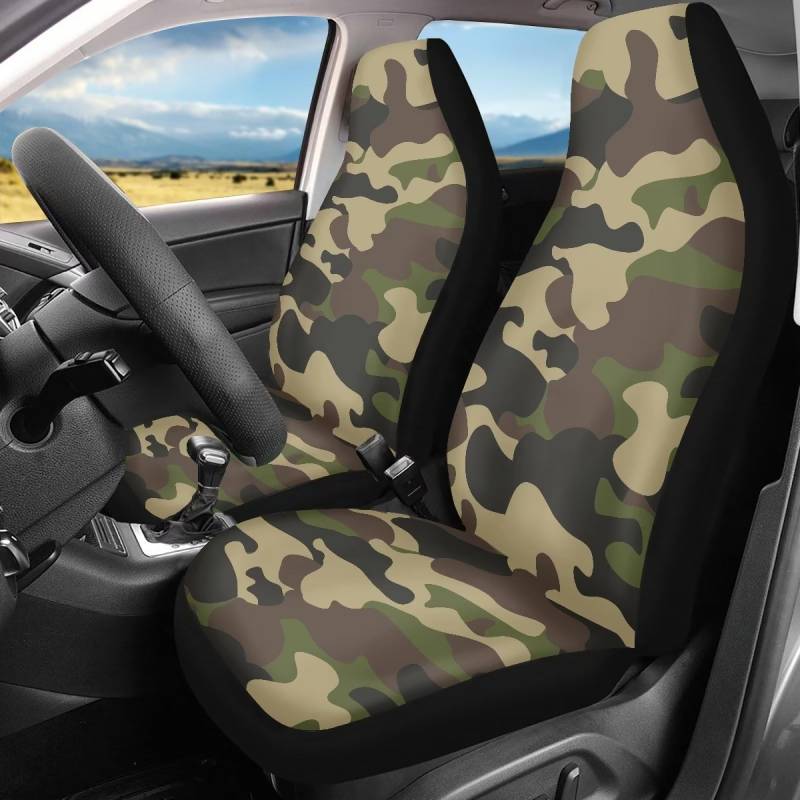 Binienty Autositzbezüge, vorne, 1 Paar, Camouflage, strapazierfähig, langlebig, Amry Green Camouflage, universelle Passform für die meisten Autos von Binienty