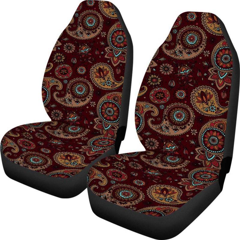 Binienty Sitzbezüge im Bohemian-Stil für Autos, LKWs, SUVs, schmutzabweisend, Auto-Vordersitzbezug, 2 Stück, traditionelles Paisley-Elements-Design von Binienty