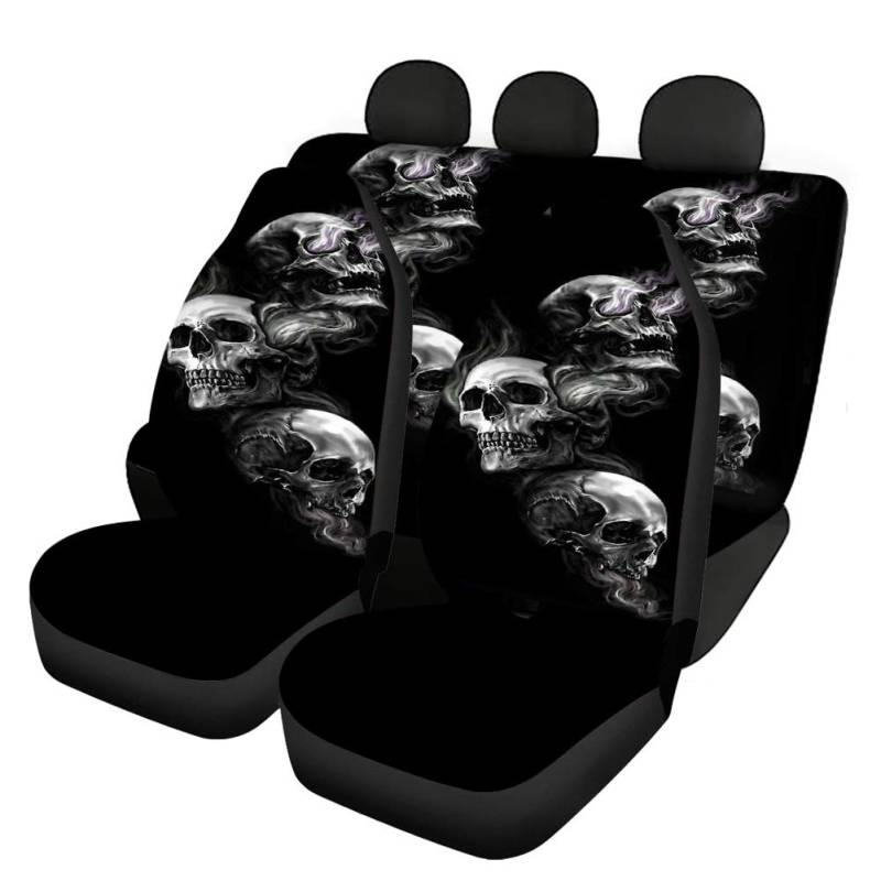 Binienty Smoke Skull Black Design Autositzbezüge 4er Set, Autozubehör schützt Sitze vor Schmutz und Kratzern, universell passend für LKW, Limousine, SUV von Binienty