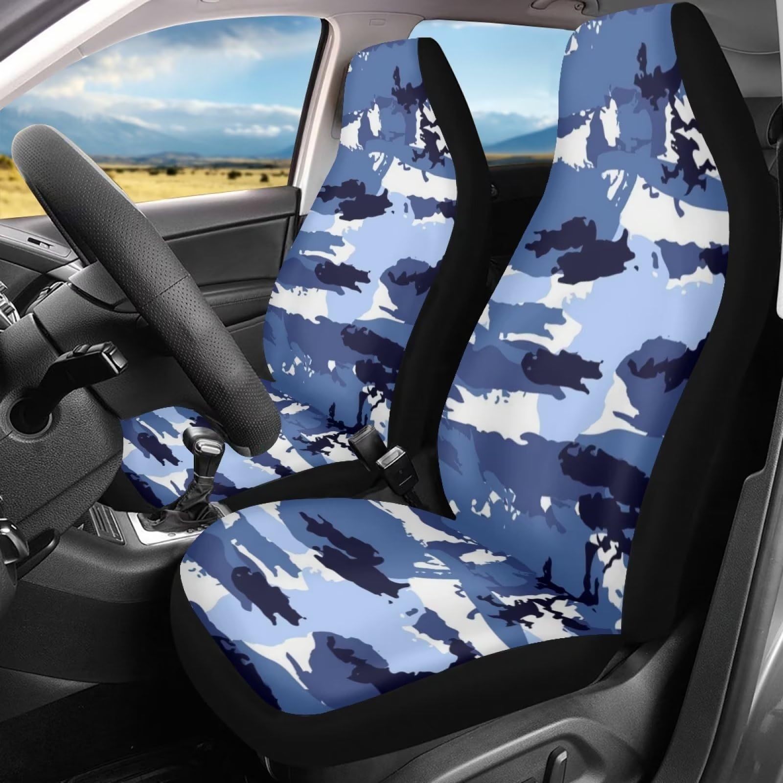 Binienty Universelle Autositzbezüge in Marineblau, Camouflage, Vordersitzbezüge, 2 Stück, Camouflage, universelle Passform, für LKW, SUVs, Lieferwagen, 2 Stück von Binienty